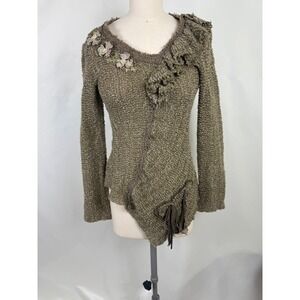 Y2K Small Texture Sweater‎ Floral Embellish Ruffle Avant Garden Top Fairy Grunge